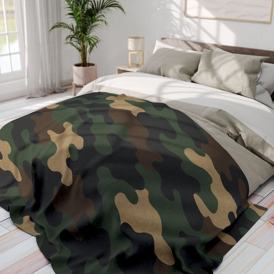 Camo Arctic fleece blanket by Printify, cozy tactical throw ideal for camping and outdoor warmth.