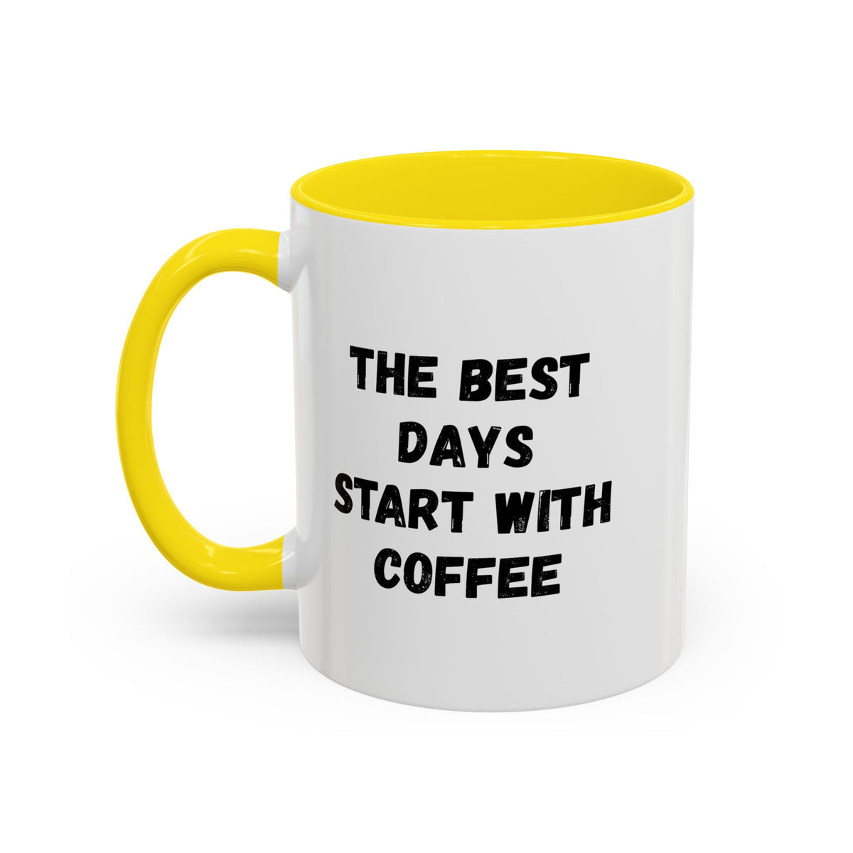 Ceramic coffee mug with "The Best Days Start With Coffee" print, 11oz, white with black text, from Printify.