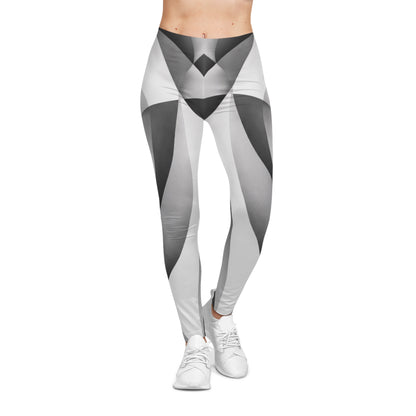 Monochrome Geometric Heart Pattern Leggings | Abstract Black White Design