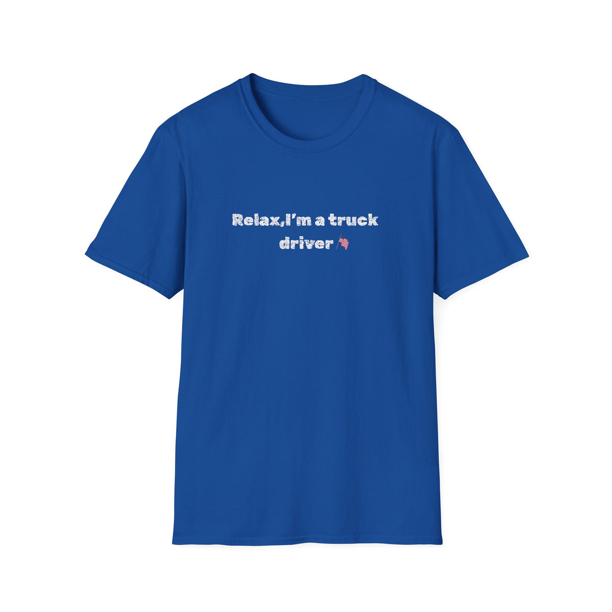 Pink heart graphic on a white Relax, I'm a Truck Driver T-Shirt featuring humorous trucker slogan, casual men's tee by Printify