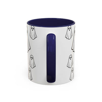 Printify ghost pattern ceramic coffee mug with Halloween-themed design, available in 11oz and 15oz sizes.