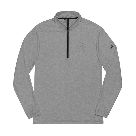 Printify Adidas® embroidered quarter-zip sweatshirt featuring a love gesture design, stylish performance layer in a comfortable fit.