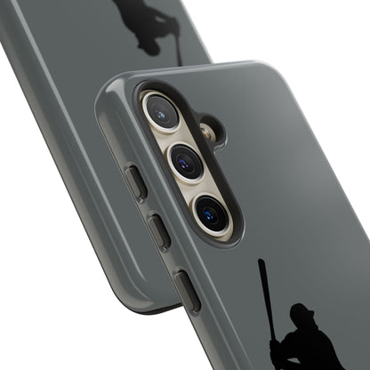 Black tough phone case with baseball silhouette design for iPhone, providing sporty protection and durability.