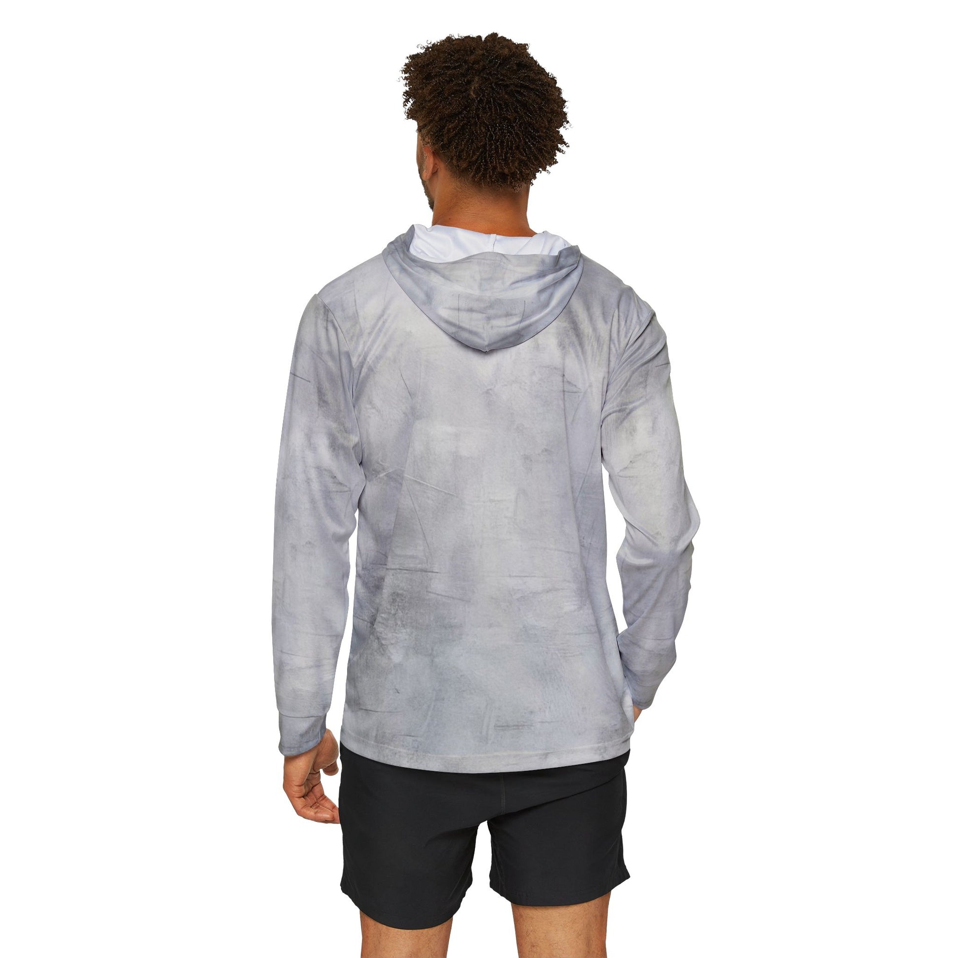 Men's gray tie-dye warmup hoodie with all-over print, athletic style, featuring a cozy fit and casual design by Printify.