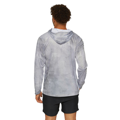 Men's gray tie-dye warmup hoodie with all-over print, athletic style, featuring a cozy fit and casual design by Printify.