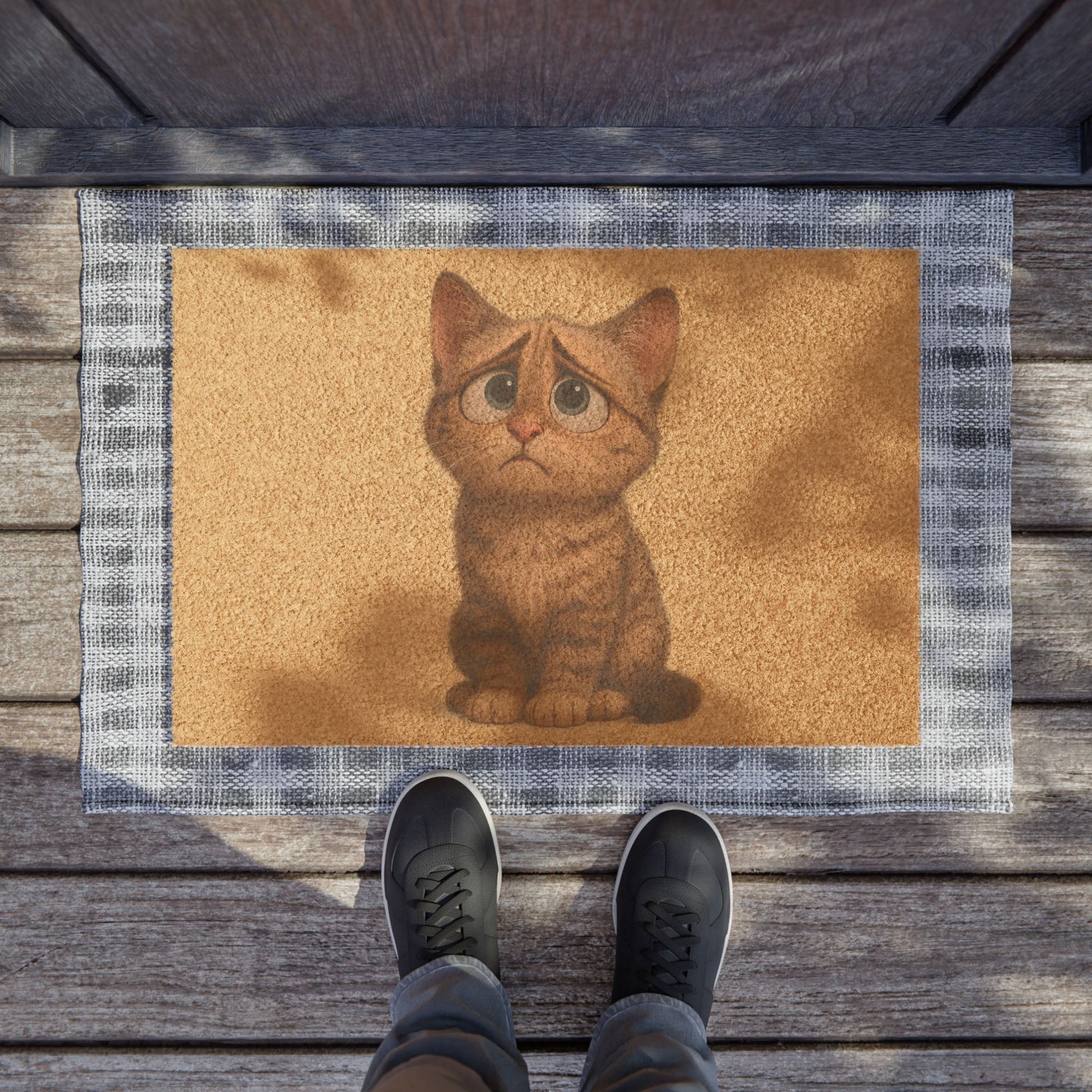 Cute cat doormat floor mat with playful cat design, perfect housewarming gift for cat lovers, by Printify.