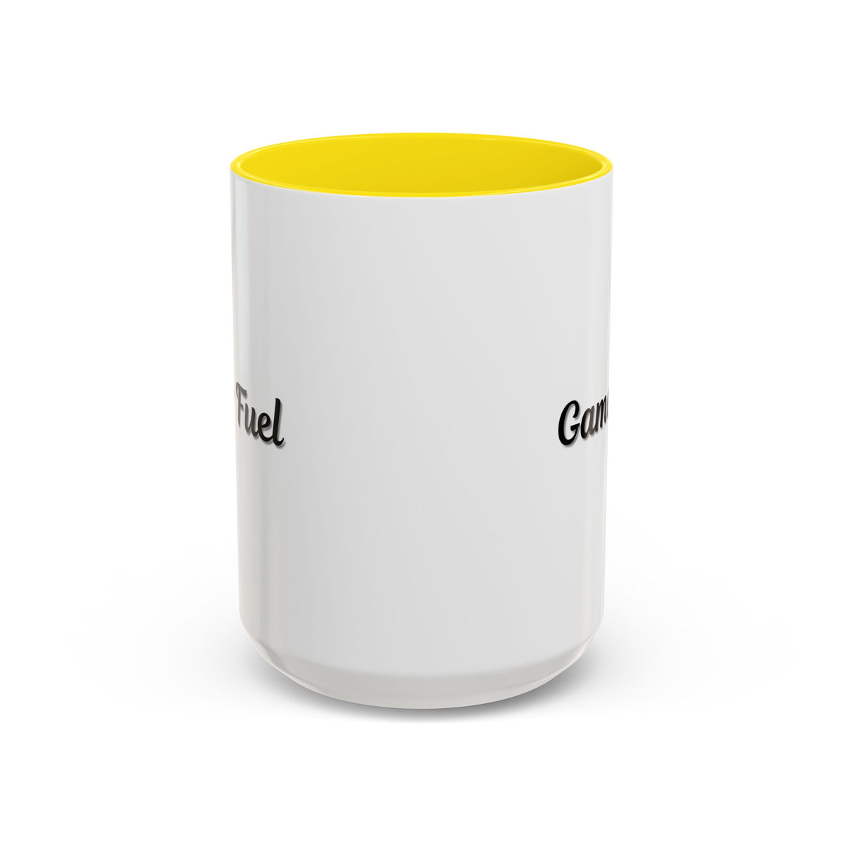 Printify Gamer Fuel coffee mug in black with white "Gamer Fuel" text, 11oz or 15oz size, ceramic mug for gamers.