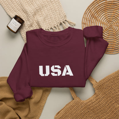 Printify USA crewneck sweatshirt with patriotic design, cozy fit, perfect for casual wear and seasonal celebrations.