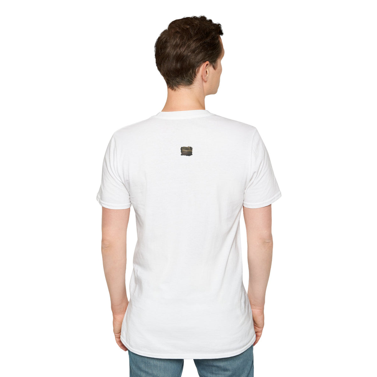 Vintage Forest Landscape T-Shirt by Printify featuring a nature pathway scene on a casual cotton tee.