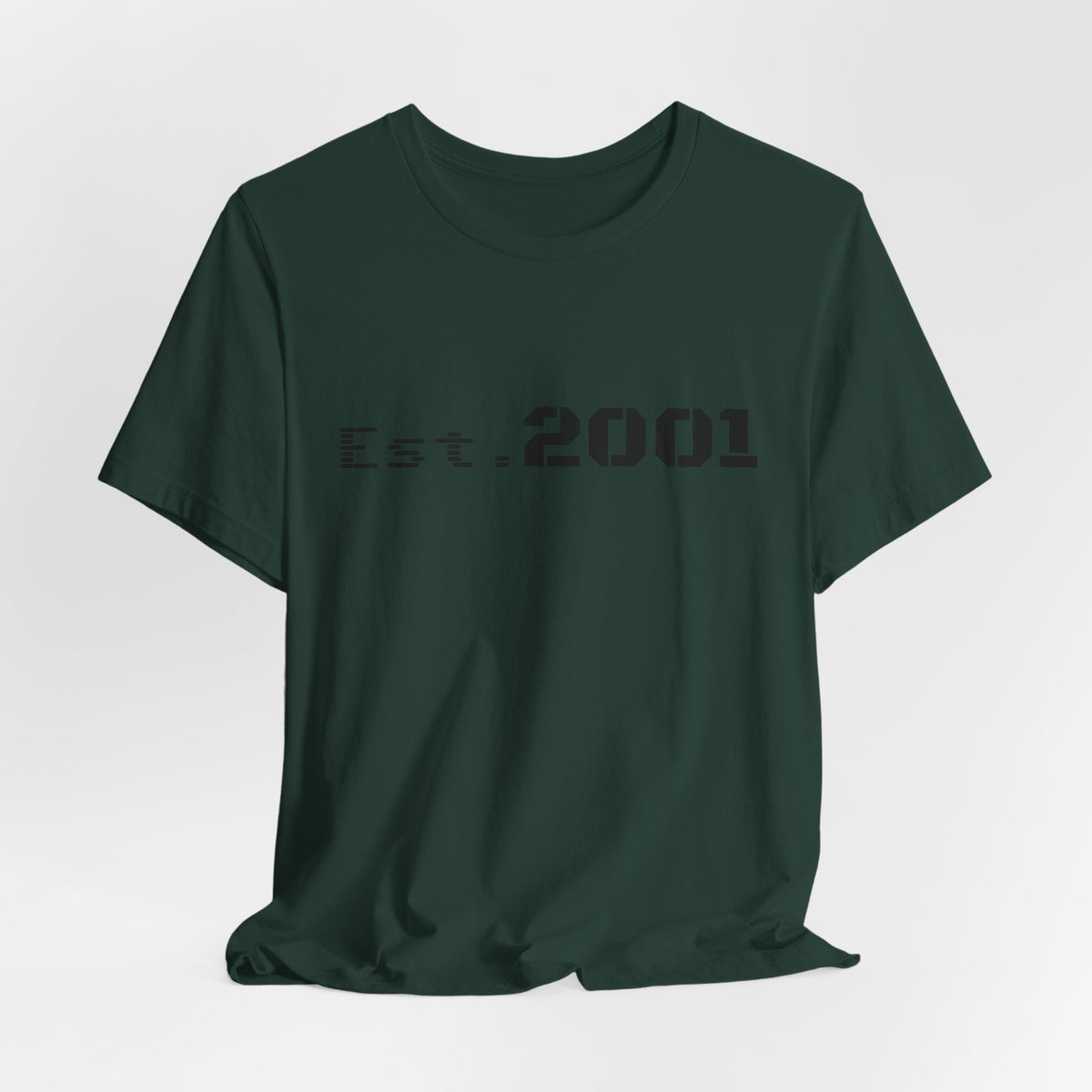 Retro minimalist Est. 2001 graphic T-shirt by Printify featuring a simple birth year design on a casual cotton tee.