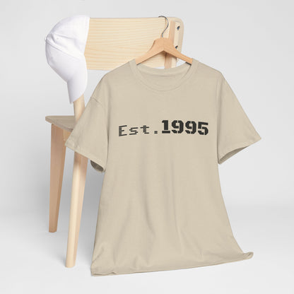 Vintage Est. 1995 T-shirt by Printify featuring minimalist design and born in 1995 birthday theme, casual unisex tee.