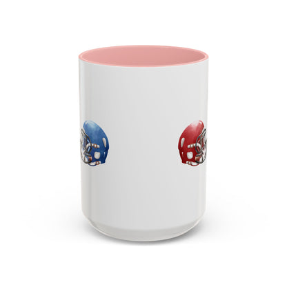 Football Helmet Coffee Mug — Red vs Blue Rivalry Accent Mug (11/15oz)