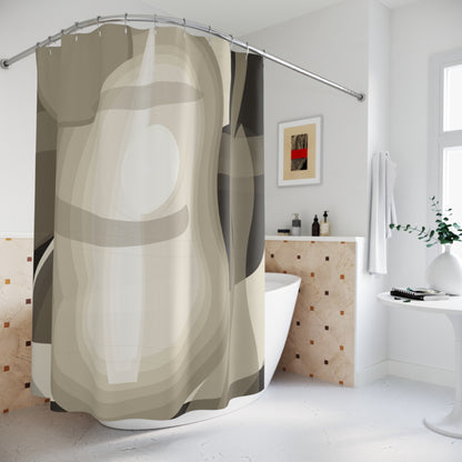 Neutral Abstract Shapes Shower Curtain | Modern Beige Geometric Bath Decor
