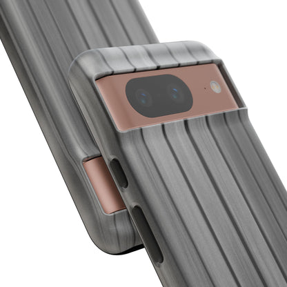 Ribbed metal texture iPhone phone case by Printify with tough protective design, showcasing its sleek, durable metal finish.