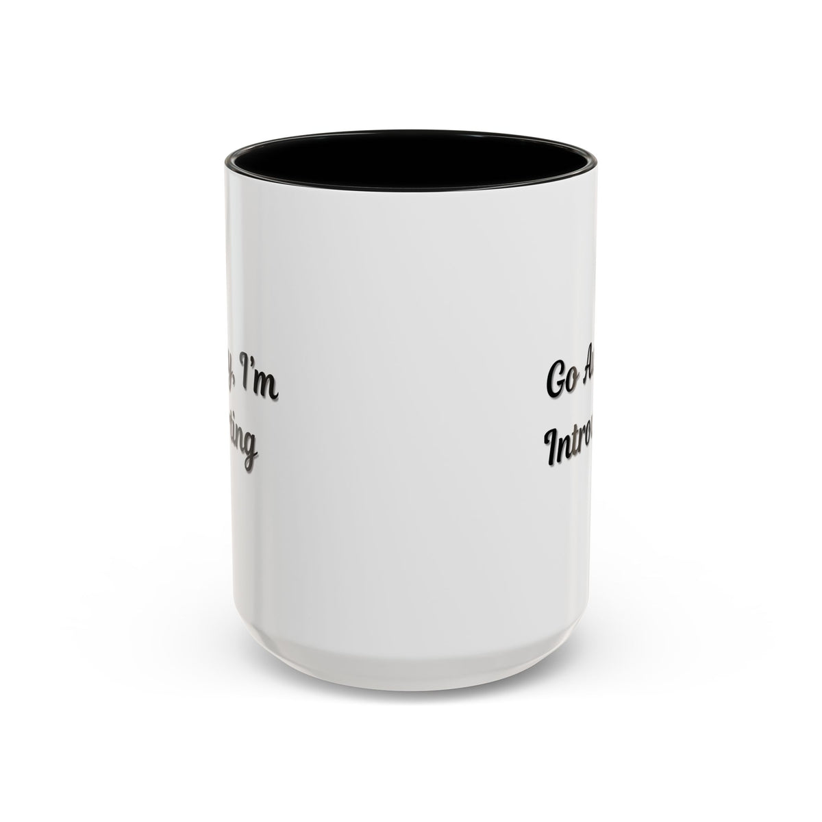 Ceramic coffee mug with "Go Away, I'm Introverting" quote in black text, 11 oz size, ideal for introverts.