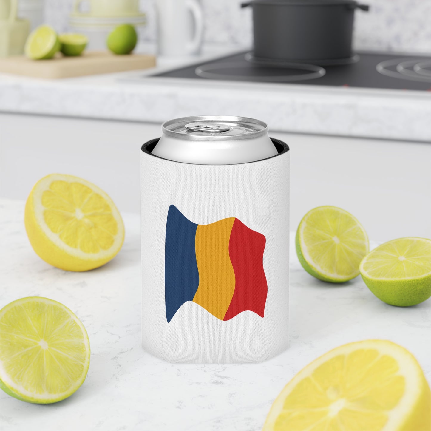 Romania Flag Can Cooler – Insulated Beer Koozie (Waving Tricolor)
