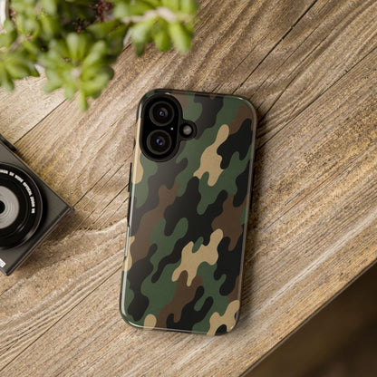 Camouflage Tough Phone Case by Printify showing a rugged camo protective design for smartphones.