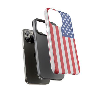 Durable American flag phone case for iPhone with patriotic design, made by Printify, providing protection and style.