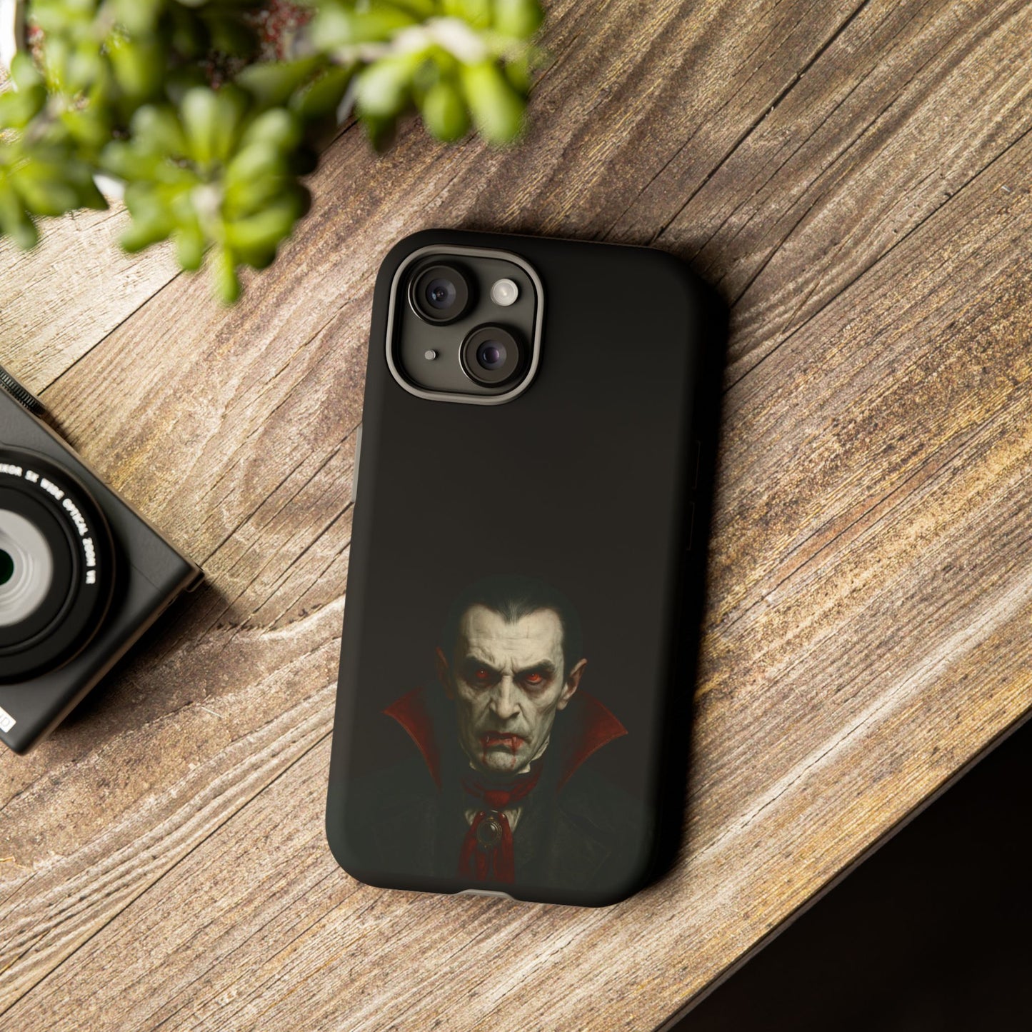 Gothic Dracula vampire portrait phone case for iPhone, featuring horror-themed vampire design on Printify iPhone cover