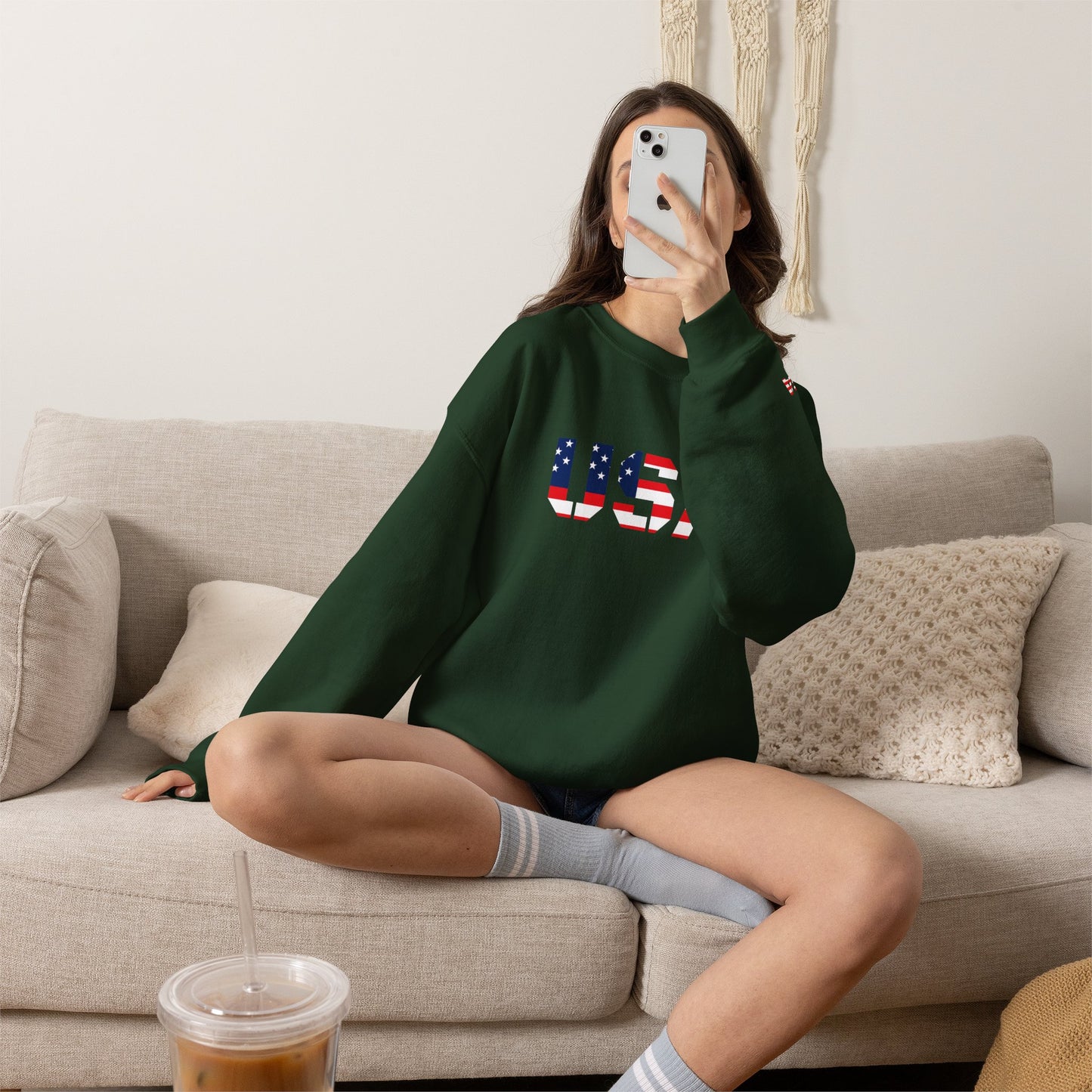 USA Flag Unisex Crewneck Sweatshirt, Cozy Apparel, Casual Wear, Independence Day Gift, Americana Style
