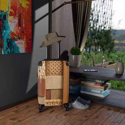 Woven Patchwork Carry-On Suitcase — Cozy Rattan & Knit Travel Luggage