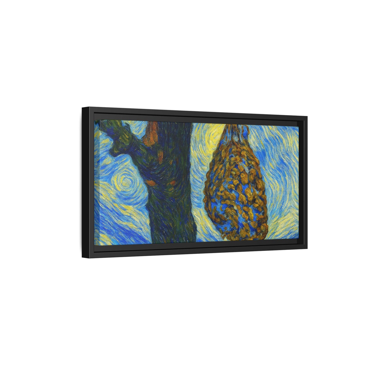 Framed matte canvas art of a starry nut cluster featuring dried plum in a tree, by Printify, with vibrant natural colors.