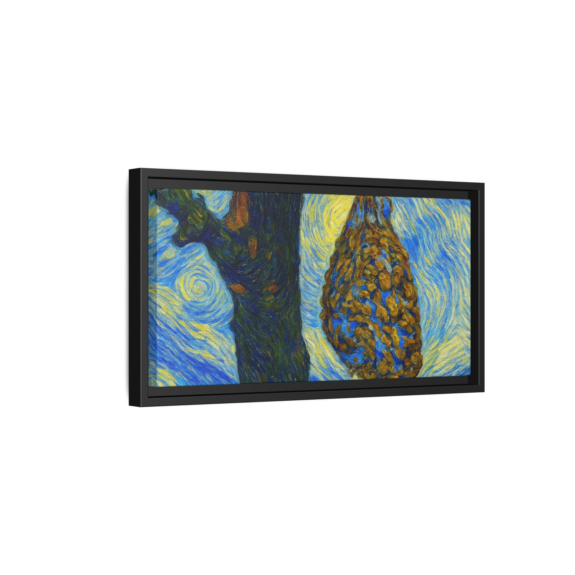 Framed matte canvas art of a starry nut cluster featuring dried plum in a tree, by Printify, with vibrant natural colors.