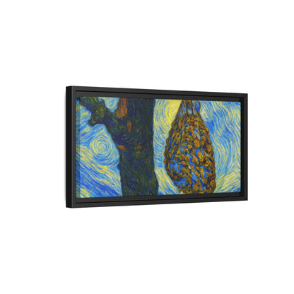 Framed matte canvas art of a starry nut cluster featuring dried plum in a tree, by Printify, with vibrant natural colors.