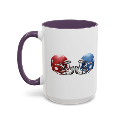 Football Helmet Coffee Mug — Red vs Blue Rivalry Accent Mug (11/15oz)