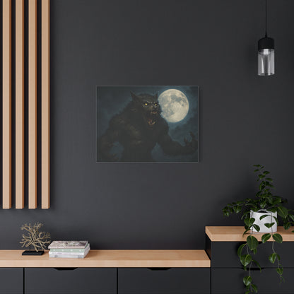 Werewolf Moon matte canvas print featuring a spooky full moon, ideal as eerie wall art for horror or Halloween decor.