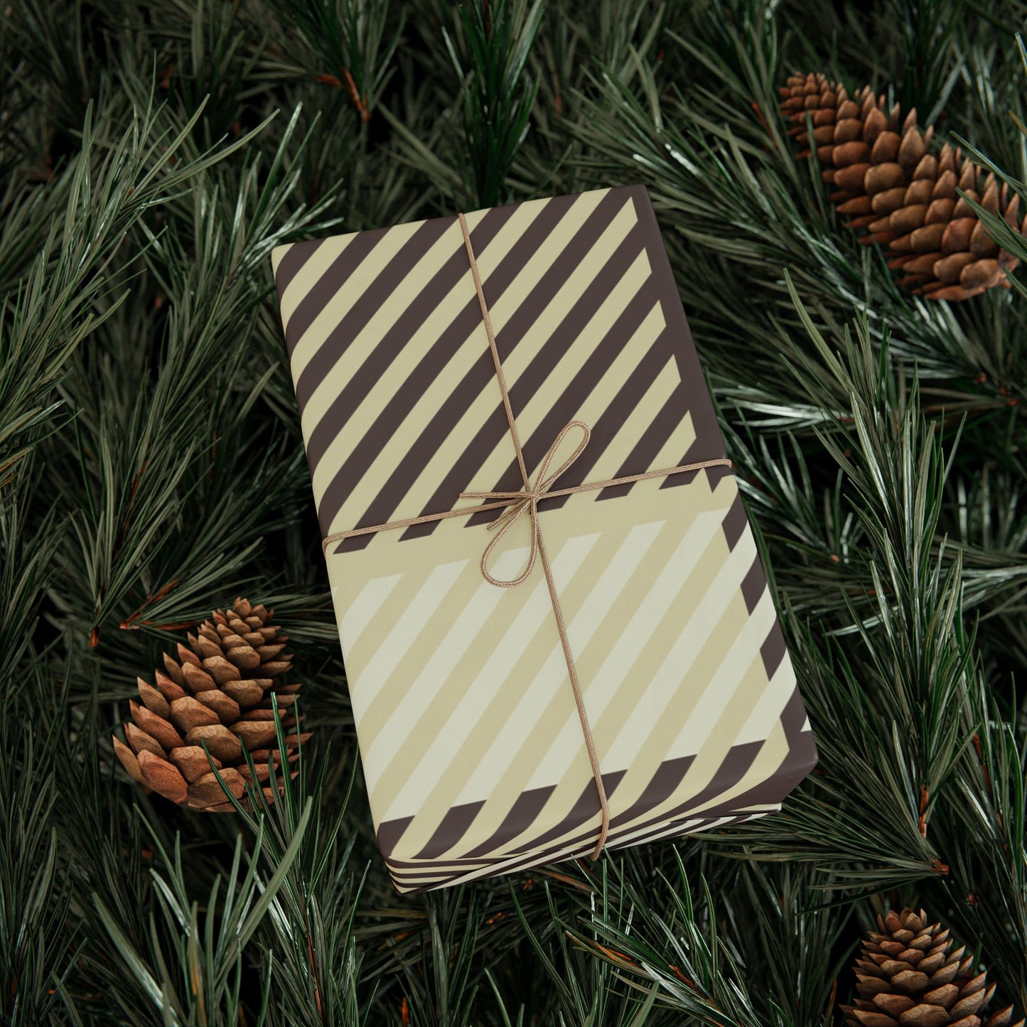 Plaid Stripe Wrapping Paper Roll — Neutral Black & Cream Gift Wrap