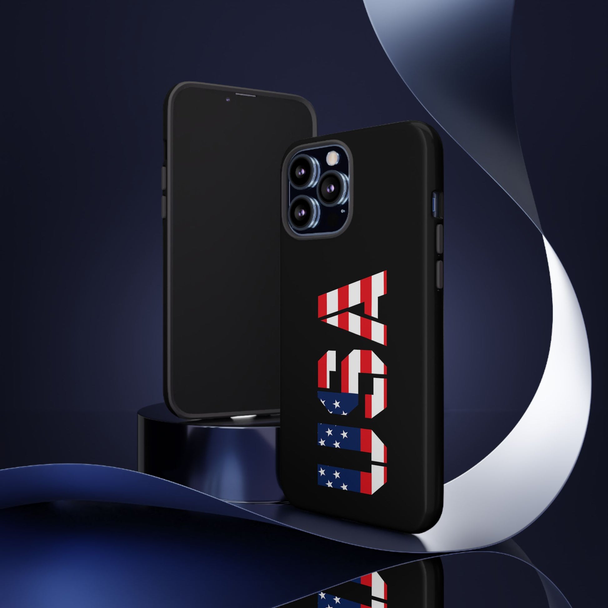 USA patriotic phone case with American flag design, durable tough case for smartphones by Printify.