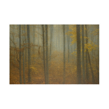 Printify Misty Forest Trees puzzle with 110 and 1014 pieces, featuring a scenic forest landscape in a detailed jigsaw puzzle.