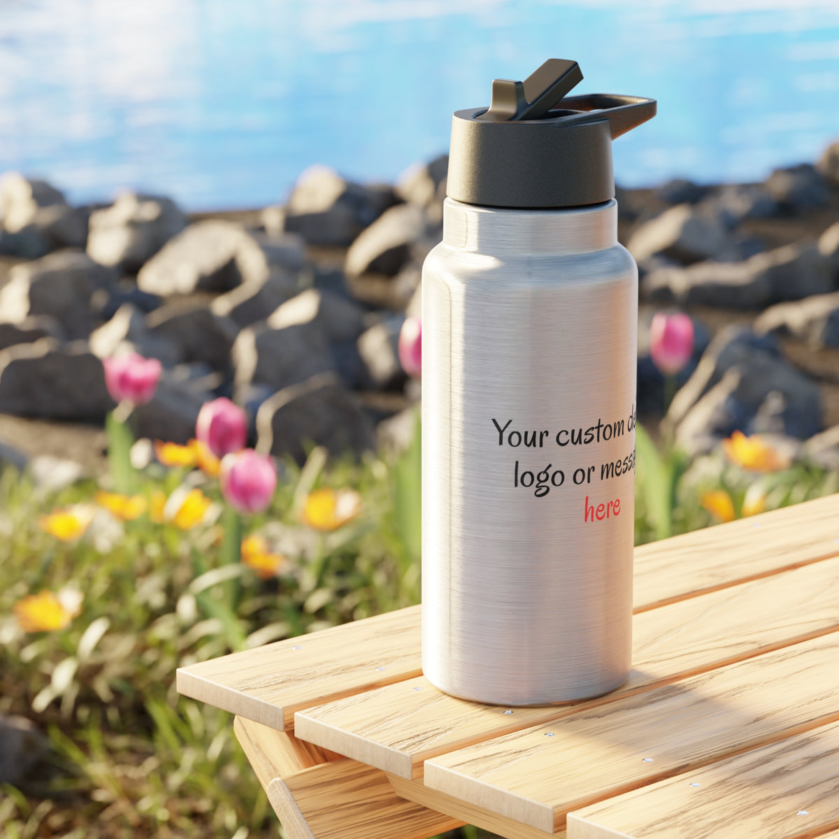 Custom gator design 32oz insulated stainless steel water bottle - view 6