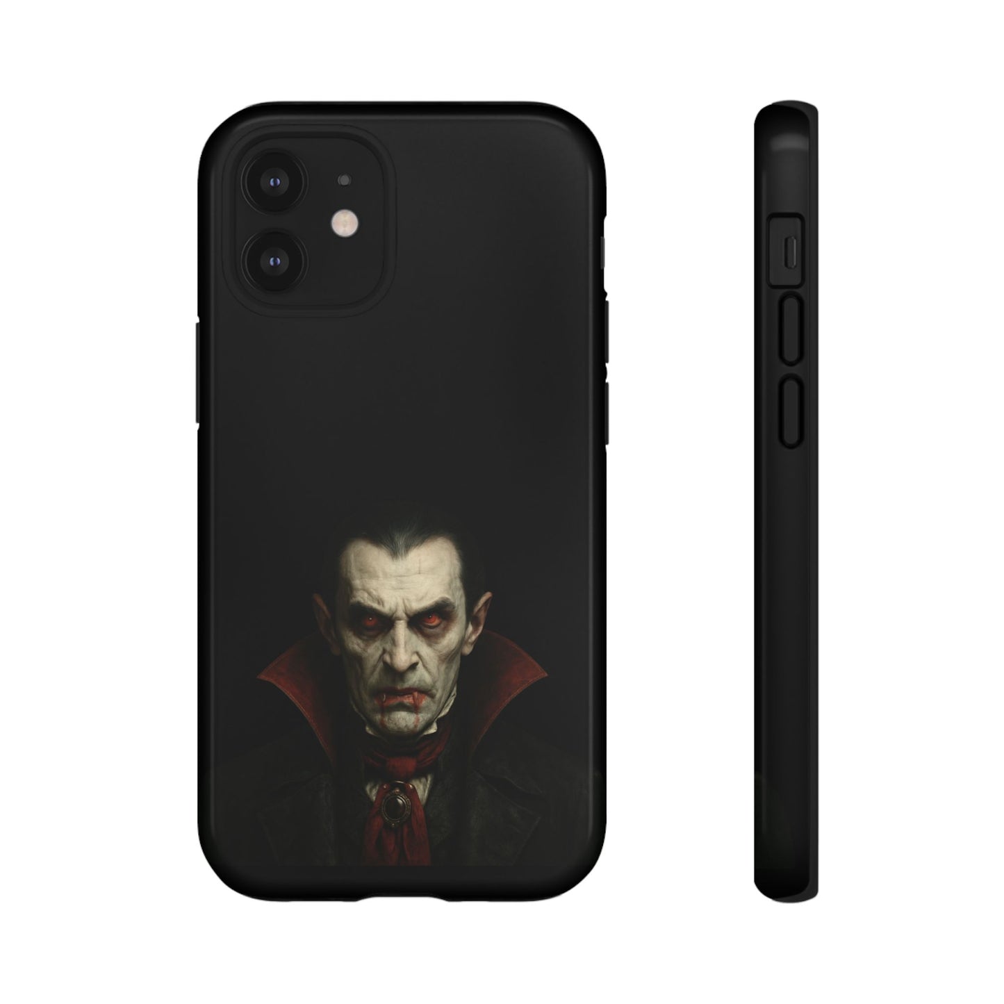 Gothic vampire portrait phone case featuring Dracula horror design for iPhone, by Printify, with dark, dramatic artwork.
