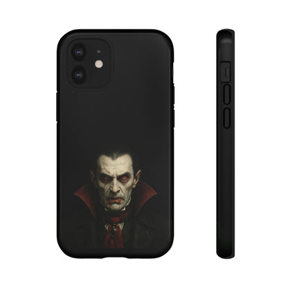 Gothic vampire portrait phone case featuring Dracula horror design for iPhone, by Printify, with dark, dramatic artwork.