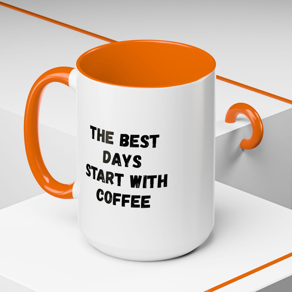 Ceramic coffee mug with "The Best Days Start With Coffee" print, 11oz, white accent mug from Printify.