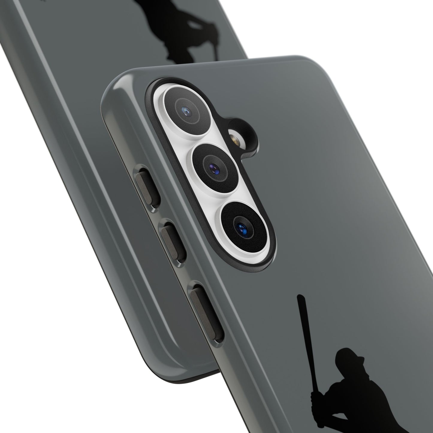 Black baseball silhouette tough phone case for iPhone, protective sporty design by Printify, featuring a bold baseball graphic.