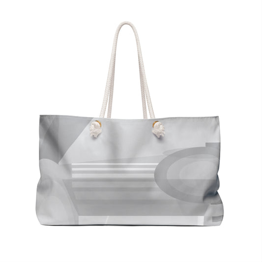 Gray geometric pattern weekender bag by Printify featuring a stylish neutral travel tote with abstract design and spacious carry capacity.