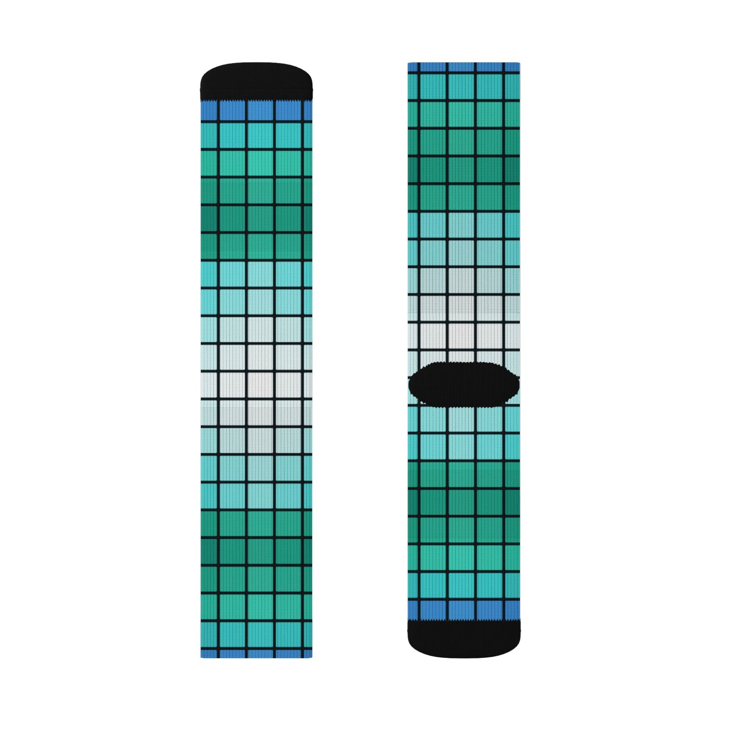 Teal Gradient Grid Socks | Sublimation Patterned Socks