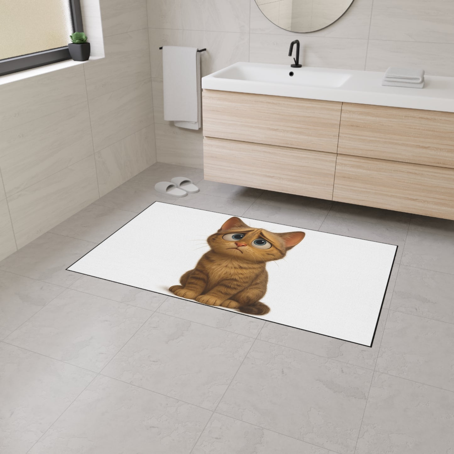 Heavy-duty cat-themed floor mat with playful cat design, ideal as a fun gift for cat lovers and perfect for entrance areas.