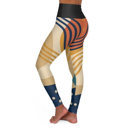 Abstract Retro Sunburst Leggings High Waisted Yoga Leggings | Geometric AOP