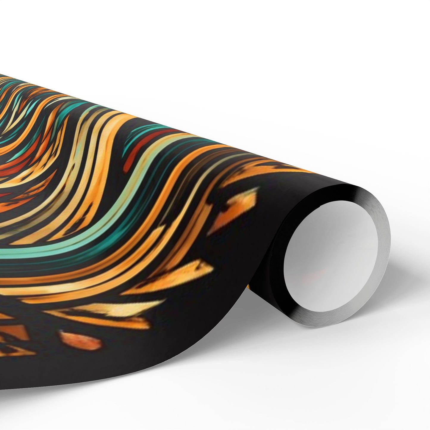 Geometric Boho Wrapping Paper Roll — Teal & Burnt Orange Tribal Pattern