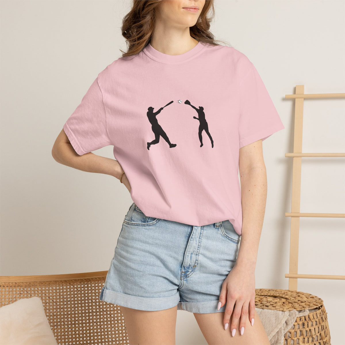 Minimalist baseball silhouette graphic t-shirt by Printify featuring a simple baseball player design on a casual tee.