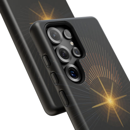Tough Cases - Radiant Star Phone Case, Protective Black Shockproof Cover with Golden Light Design