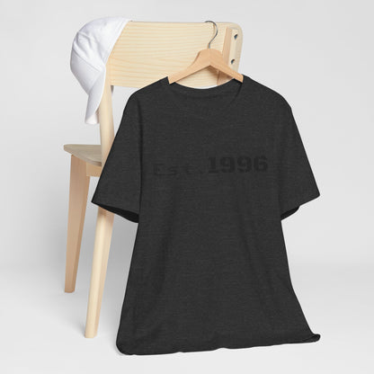 Vintage Est. 1996 T-shirt by Printify featuring a classic retro design, perfect for birth year birthday celebrations.
