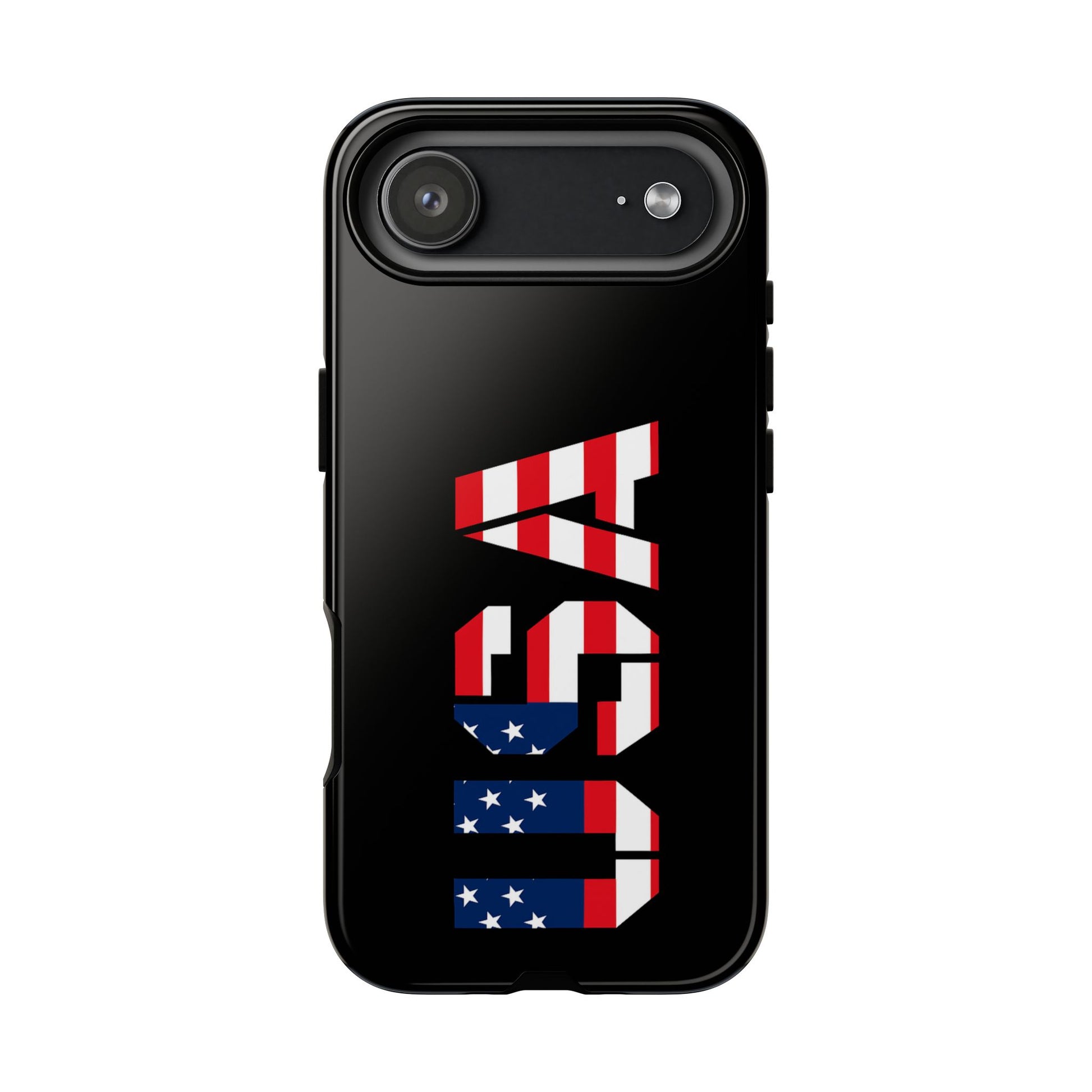 Printify patriotic American flag phone case, durable tough cover with bold red, white, and blue design for smartphones.