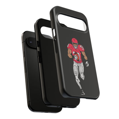 Black football player tough phone case for iPhone, durable protective sports design by Printify.