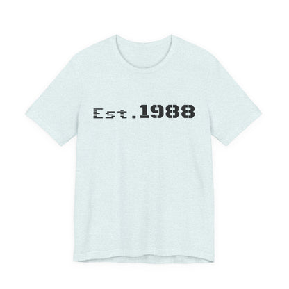 Printify retro logo T-shirt with "Est. 1988" design, casual cotton tee in black with vintage-style print.
