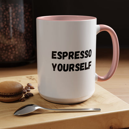 Funny "Espresso Yourself" coffee mug by Printify, 11 oz ceramic mug with humorous coffee lover design.